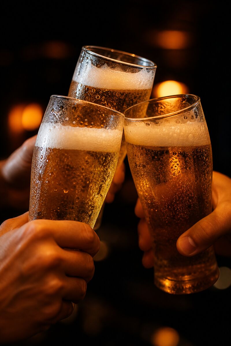 Cold beers raised in a toast