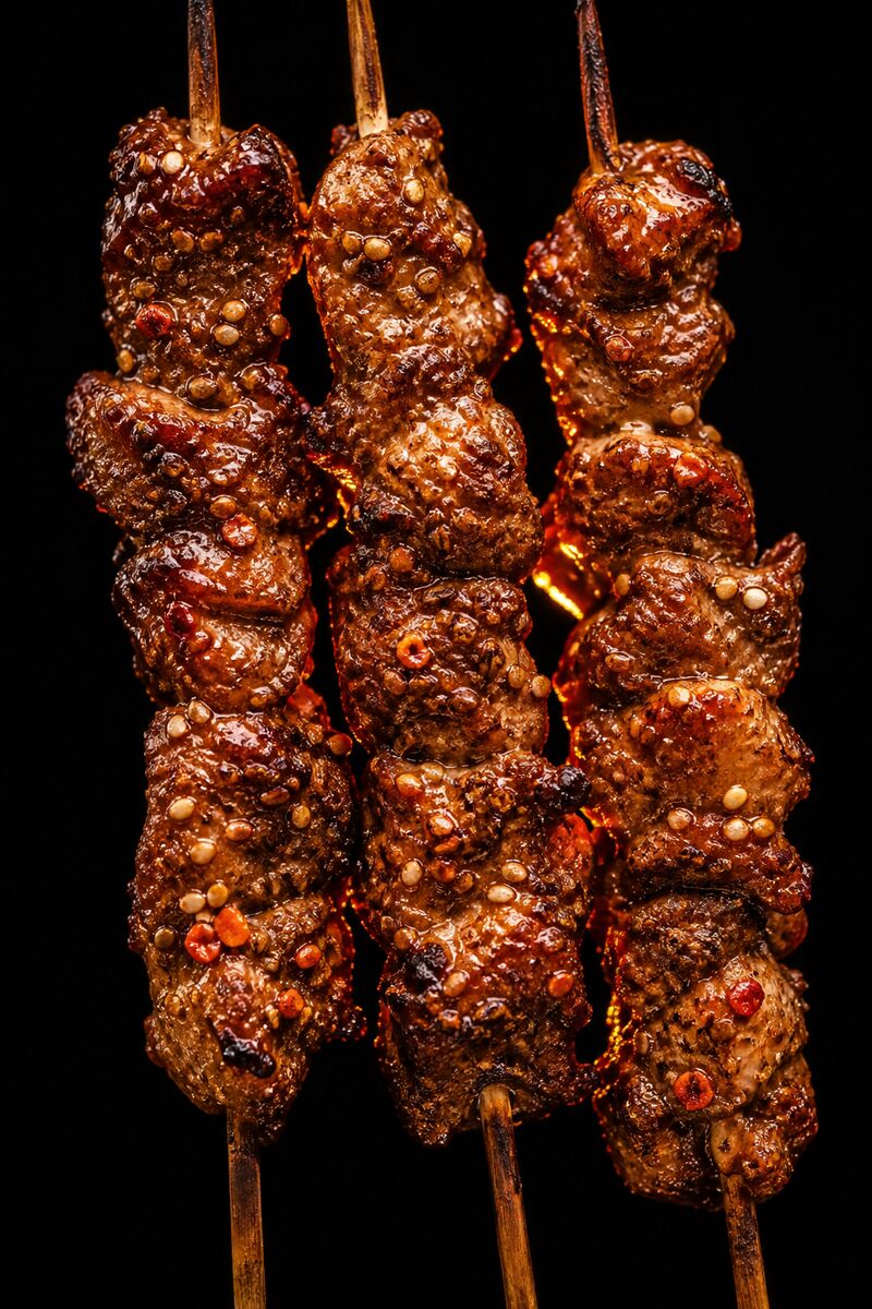 Charcoal grilled beef skewers